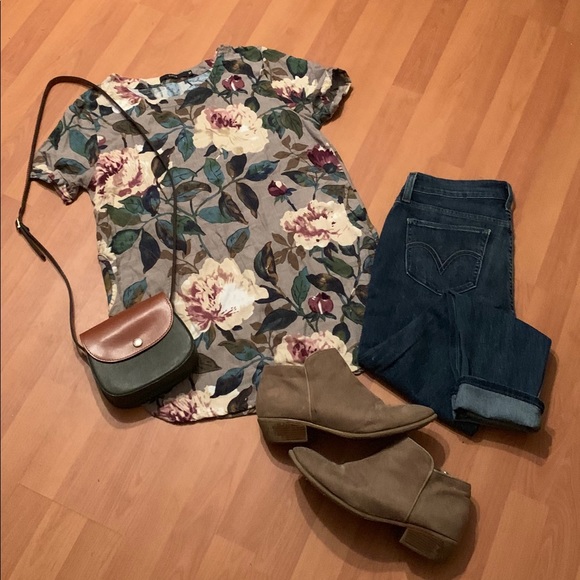 Zaful Floral Magnolia Print Pocket Tunic Top Sz M - Picture 2 of 5